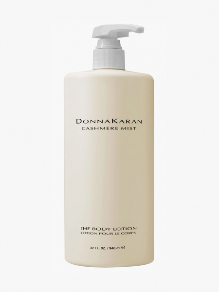 Donna Karan Cashmere Mist Body Lotion bottle of lotion with pump bottle on light gray background