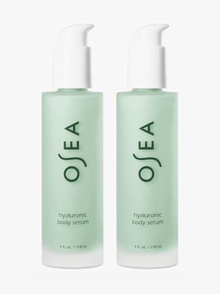 Osea Hyaluronic Body Serum Duo in branded bottle components on a light gray background