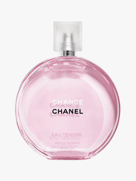 Chanel Chance Eau Tendre Body Oil in branded component on a light gray background