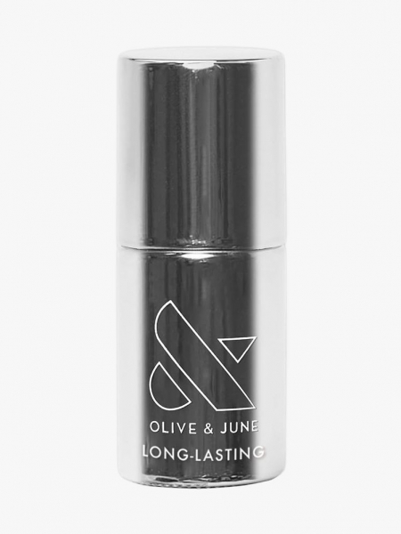 Silver metallic nail polish bottle.