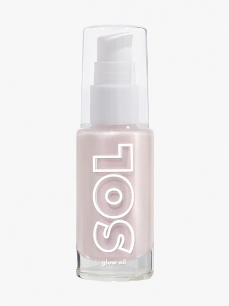 ColourPop Sol Glow Oil Mini bottle of pearly body shimmer oil on light gray background