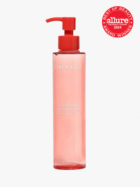 Peach & Lily Ginger Melt Cleansing Oil in branded bottle component with best of beauty seal in the top right corner on a light gray background