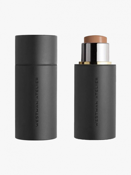 Westman Atelier Face Trace Cream Contour Stick black and silver twist up contour stick on light gray background