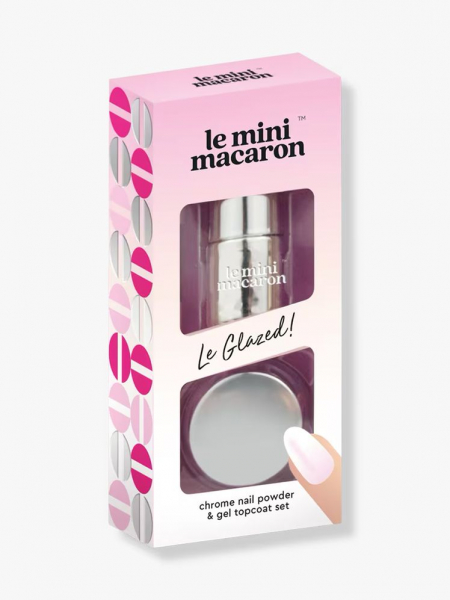 Pink container with a powder and top coat enclosed inside. 