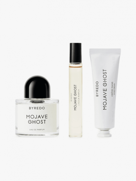 Byredo Mojave Ghost Trio in branded components on a light gray background