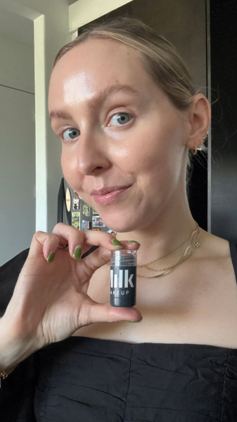 Allure associate beauty director Sarah Kinonen after applying the Milk Makeup Sculpt Cream Contour Stick