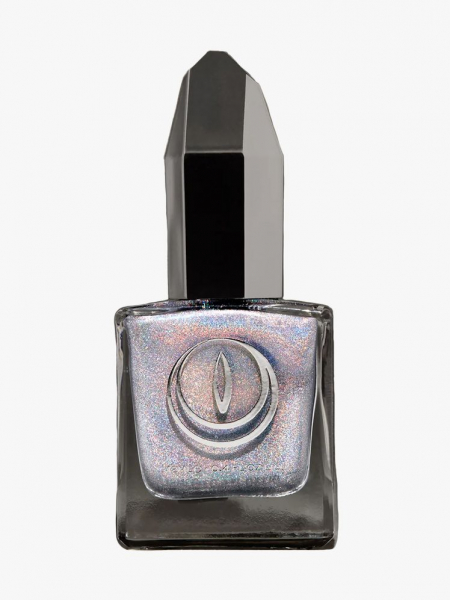 A metallic nail polish bottle with rock-like top. 