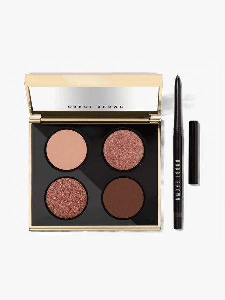 Bobbi Brown Easy Neutrals Eyeshadow Palette & Eyeliner Set in branded mirror component on a light gray background